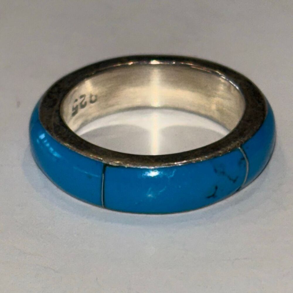 Silver & blue turquoise ring smooth stackable Sz 6 cowgirl boho